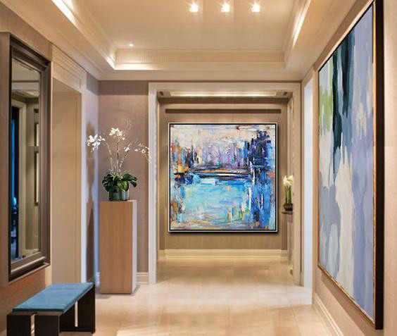 Handmade Large Painting,Oversized Abstract Landscape Painting,Acrylic Painting On Canvas,Purple,Blue,Yellow.etc
